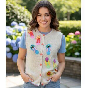 Bellepointe Sweater Vest Flip Flops Linen Cotton Blend Beach Sandals Womens Sz S